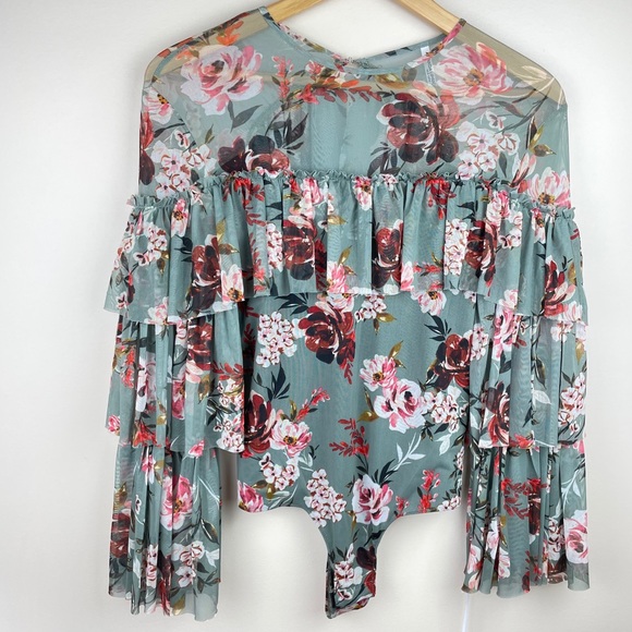 Amanda Uprichard Tops - Amanda Uprichard Lowery Ruffle Floral Bodysuit M